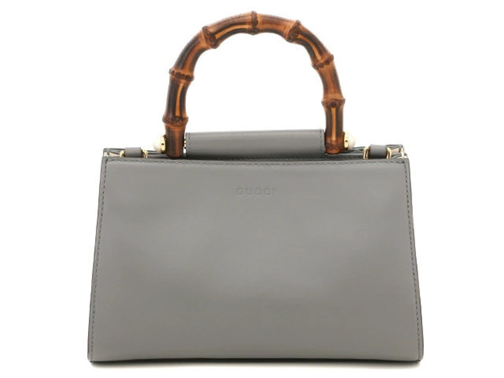 Gucci Leather Bag Gray Bamboo